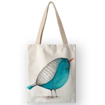 Cute Little Paukštis Spausdinti Nešti Maišą Drobės Pirkinių Shopper Bags Atsitiktinis 2019 Moterų Rankinės Pečių Maišą su kišenėmis AKB01017