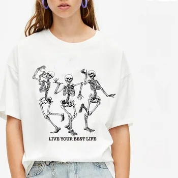 VIP HJN Gyventi Savo Geriausiais Gyvenimo Angelas Kaukolė Marškinėliai Mados Tees Skeletas Spausdinti Estetinės T-Shirt Tumblr Mielas 90-ųjų Merginų GraphicTee