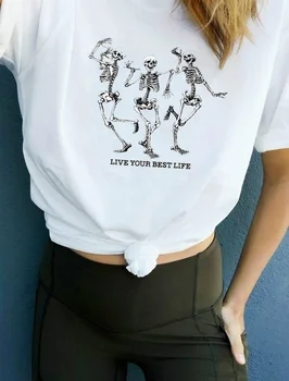 VIP HJN Gyventi Savo Geriausiais Gyvenimo Angelas Kaukolė Marškinėliai Mados Tees Skeletas Spausdinti Estetinės T-Shirt Tumblr Mielas 90-ųjų Merginų GraphicTee