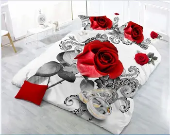 Naujas Gražus 3D Gėlių, Rožių Šventė Modelio Patalynės Rinkinys, paklodės Antklode Padengti paklode Užvalkalas 4pcs/set 19
