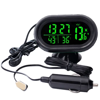 Skaitmeninis 12V / 24V Auto Automobilio Termometras Voltmeter Įtampos Testeris Laikrodis Temperatūros Matuoklis LCD ekranas su apšvietimu 10%