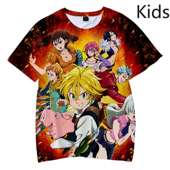 Nanatsu Nr. Taizai Vaikai 3d Print T Shirt už Vaikas, Berniukas, Mergaitė, Marškinėlius Paauglių Tee Viršuje Drabužius Japonų Anime Septynios Mirtinos Nuodėmės