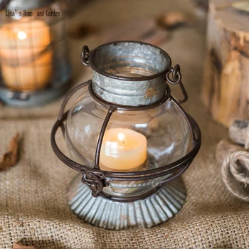 Metalo, stiklo vintage retro mini arbata šviesos žvakių laikiklis žibinto