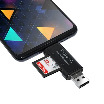 Deepfox Micro USB C Tipo USB 3 In 1 OTG Kortelių Skaitytuvas USB2.0 Universalus OTG TF/SD, skirta 