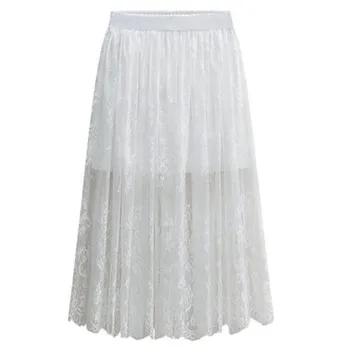 2020 NAUJA Pavasario Vasaros Moterims, Elegantiškas Gėlių Nėrinių sijonus,didelis dydis M-5XL 6XL juoda balta sijonai,ilgi nėrinių sijonus
