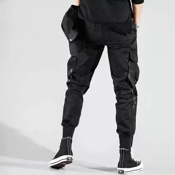 Vyrų Pusėje Kišenės Haremo Kelnės Rudenį Hip-Hop Atsitiktinis Dizaino Vyriškos Juostelių Poilsiu Kelnės Mados Streetwear Ziajać Juoda