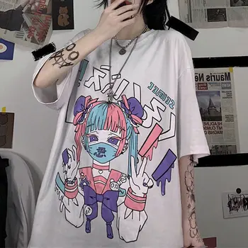 Vasaros Goth Moterų Tee Estetinės Prarasti Moterys T-shirt Punk Tamsiai Grunge Streetwear Ponios Top marškinėliai Harajuku Drabužius y2k