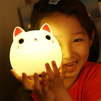 Dropshipping Draugiškas Silikono Cute Kačių LED Naktį, šviesos, Miego Lempos Palieskite Jutiklį, Šviesos Vaikų Žaislai, Kalėdų, Gimtadienio Dovanos