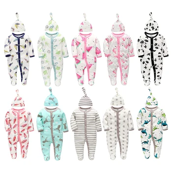 2vnt/Komplektas Naujagimiui Drabužius Rompers Kūdikiams, Kombinezonai Bodysuit Bebe Megztos Medvilnės Drabužius Roupas Kostiumas Pižama Sleepwear+Hat