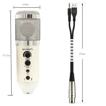 Nauja MK-F500TL Mikrofonas Telefono Profesinės 3.5 mm Laidinio USB Kondensatoriaus Studija Mikrofonas Kompiuterio Karaoke, PC Mic Stand