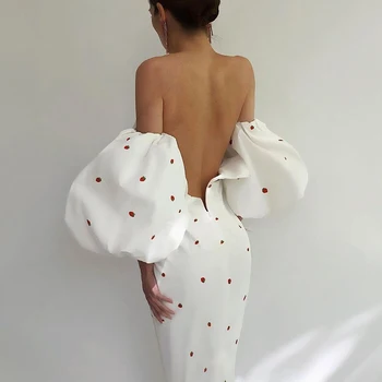 Sluoksniuotos Žibintų Rankovės Oficialią Suknelės Moterims, Elegantiškas Stebėjimo Backless Polka Dot Slim Suknelė Moterų 2021 Naujas Mados Ponios Vestidos