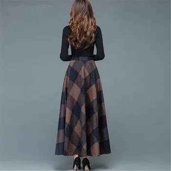 Vintage-Line Aukštos Juosmens Vilnoniai Sijonai 2019 M. Rudens-Žiemos Mados Moterų Vilnos Maxi Sijonai Moterų Atsitiktinis Ilgai Streetwear