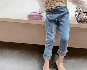 MILANCEL 2020 m. mergaičių kelnės visas ilgis merginos džinsai skinny džinsai mergaitė priekiniai mygtukai vaikams džinsinio audinio kelnės