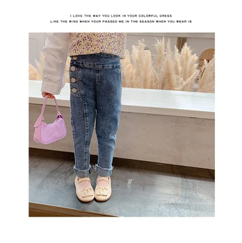 MILANCEL 2020 m. mergaičių kelnės visas ilgis merginos džinsai skinny džinsai mergaitė priekiniai mygtukai vaikams džinsinio audinio kelnės