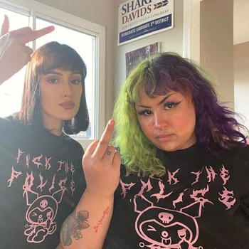 Hillbilly Juokinga Šiek Tiek Velnias Spausdinti Moterų Trišakiai Plius Dydis Punk Stiliaus Marškinėliai Laisvi Juodas Medvilnės Vasaros Trumpomis Rankovėmis Viršūnes Harajuku