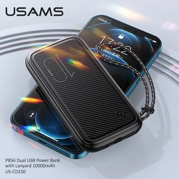 USAMS USB C Tipo Maitinimo Banko 10000mAh mobiliojo Telefono Įkroviklis USB Dual Mobiliojo Išorės Baterija Powerbank Nauja Xiaomi/ 