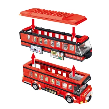 398pcs Miesto Creator Raudonas Dviaukštis Autobusas Modelio Blokai Technikos Pervežimai Autobusu Duomenys Plytų Žaislai Vaikams