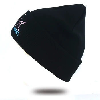 Siųsti Akto beanie skrybėlių siuvinėjimo megzti beanies medvilnės lankstus juoda žiemą kepurės vyrai moterys mados žiemos slidinėjimo kepurė visi atitiko
