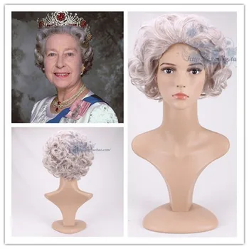 Vaidmuo Žaisti Egland Karalienė Elizabeth Sidabro Močiutė banguoti perukas Atostogų Senoji kostiumai