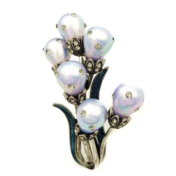 Retro Antikvariniai Imitavo Kriaušės Formos Perlą, Tulpių Sagės Aukso Tonas Emaliuota Lapų Kristalų Deco Gėlių Pumpurų Smeigtukai Megztinis Priedų