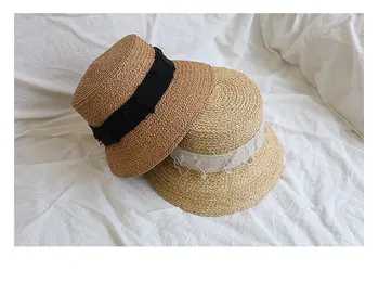 01902-shuxi naujas vasaros prancūziška elegancija rankų darbo rafija butas lady kibirą bžūp moterų laisvalaikio skrybėlę