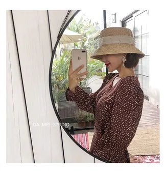 01902-shuxi naujas vasaros prancūziška elegancija rankų darbo rafija butas lady kibirą bžūp moterų laisvalaikio skrybėlę