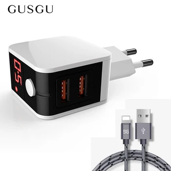 GUSGU ES Plug Kelionės Dual USB Sieninis Įkroviklis Adapteris, skirtas 