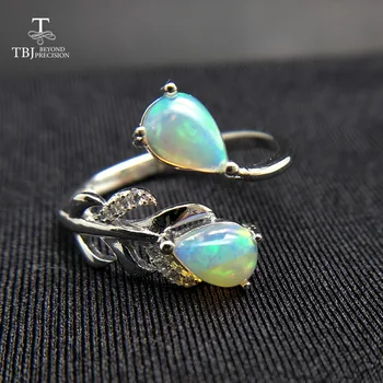 TBJ,Plunksnų brangakmenio Žiedas su natūraliu ethopian opal gera gaisro 925 sterlingas sidabro bauda papuošalai mergaitėms su papuošalų dėžutė