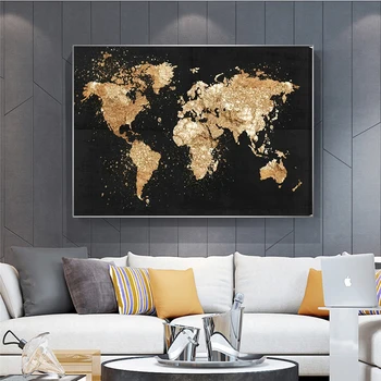 Derliaus Golden Pasaulio Žemėlapyje, Plakatų ir grafikos Paveikslai Tapyba Šiuolaikinės Vaizdą Sienos Meno Tapybos Kambarį Namo Apdaila Cuadros