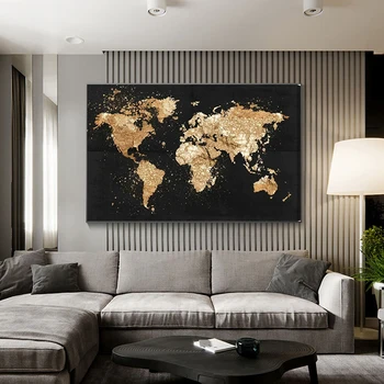 Derliaus Golden Pasaulio Žemėlapyje, Plakatų ir grafikos Paveikslai Tapyba Šiuolaikinės Vaizdą Sienos Meno Tapybos Kambarį Namo Apdaila Cuadros
