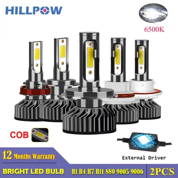 Hillpow Automobilių Šviesų H7 LED H4 LED H1 H11 H3 H13 H27 880 9006 9007 72W 6500K 12V Auto priekinio Žibinto COB Rūko Lemputės nemokamas pristatymas