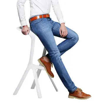 Naujas 2017 mados prekės ženklo vyrai tiesūs džinsai mėlyna elastinga savęs auginimo vyriški džinsai padidinti kodas