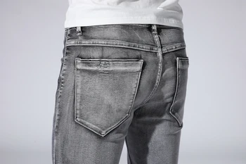 40 42 44 dydžio vyriški slim džinsai rudenį wintenr naujas aukštos kokybės patogus medvilnės ruožas mados dūmų mėlyna džinsinio džinsus