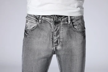 40 42 44 dydžio vyriški slim džinsai rudenį wintenr naujas aukštos kokybės patogus medvilnės ruožas mados dūmų mėlyna džinsinio džinsus