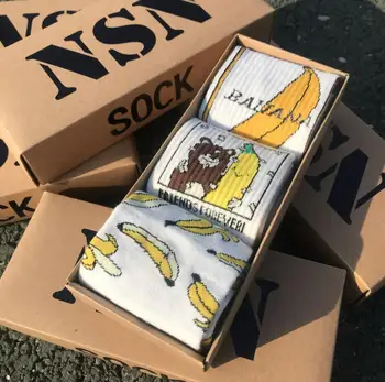 Korėjos stiliaus mados Harajuku gatvės hip-hop unisex kojinės Juokinga Moterų Kojinės laimingas riedlentė Bananų Moterų kojinės 3 poros/Box