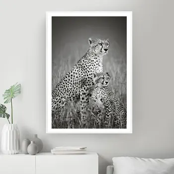 Cheetah Leopard Šiaurės Plakatai ir Spausdina Juoda Balta Gyvūnų Sienos Meno Tapybos Drobės Sienos Nuotraukas Kambarį Namų Dekoro