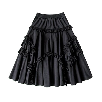 Imakokoni juoda nėrinių sijonas originalaus dizaino saldus paprastas, laisvas ilgas sijonas moterų vasaros 192611
