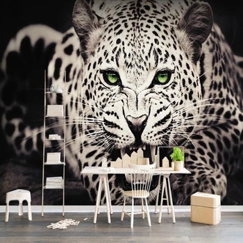 Milofi užsakymą tapetai, freskos šiuolaikinio abstraktaus meno juoda ir balta, šiaurės rytų leopardas fone sienų apdaila tapetai