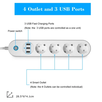 WiFi Smart Power Strip Lizdas Tuya App Nuotolinio Laikmačio Jungiklis su 4 AC Realizavimo 3 USB Power Juostelės Alexa 