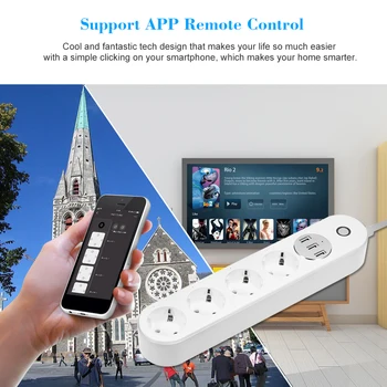 WiFi Smart Power Strip Lizdas Tuya App Nuotolinio Laikmačio Jungiklis su 4 AC Realizavimo 3 USB Power Juostelės Alexa 