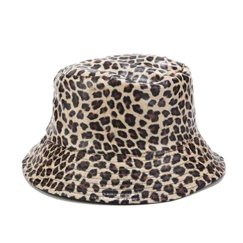 LVYI072 Naujų suaugusių moterų atsitiktinis dirbtiniais odos kibiro kepurę, Leopardas spausdinti žvejybos kepurė Panama kepurė Grįžtamasis Gorros