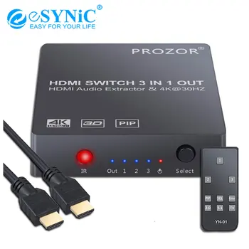 ESYNiC 3 Port HDMI Switch Audio Extractor Optinis Toslink HDMI Stereo garsas Garso Keitiklis Paramos 4K 3D PIP HD DVD Grotuvas
