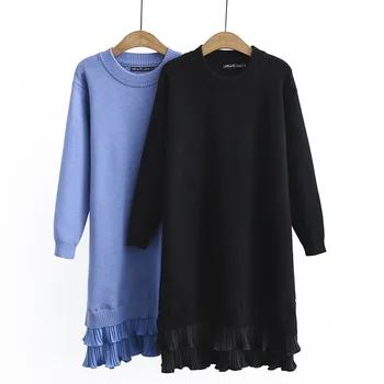 Naujas ponios rudens žiemos plius dydžio megztinis suknelė moterims didelis, ilgomis rankovėmis prarasti tiesiai pynimas juoda mėlyna suknelė 4XL 5XL 6XL