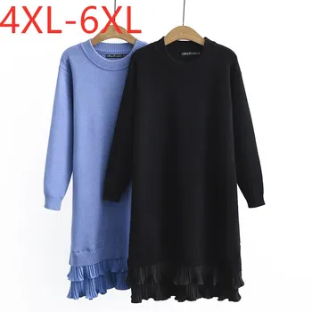 Naujas ponios rudens žiemos plius dydžio megztinis suknelė moterims didelis, ilgomis rankovėmis prarasti tiesiai pynimas juoda mėlyna suknelė 4XL 5XL 6XL