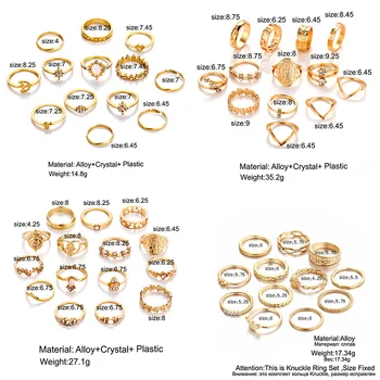 KSRA Boho Vintage Gold Star Karka Žiedai Moterims BOHO Crystal Star Pusmėnulio Geometrinis Moterų Pirštų Žiedai Nustatyti Papuošalai 2020 m.