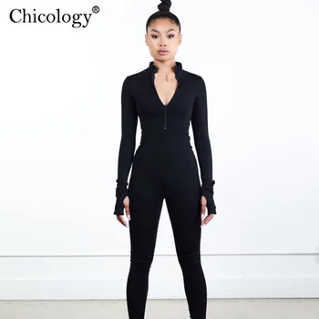 Chicology 2020 Ilgomis Rankovėmis Jumpsuit Moterų Elegantiškas Bodycon Komplektus Žiemą, Rudenį, Seksualus Drabužius Fitneso Šuolis Kostiumas, Sportiniai