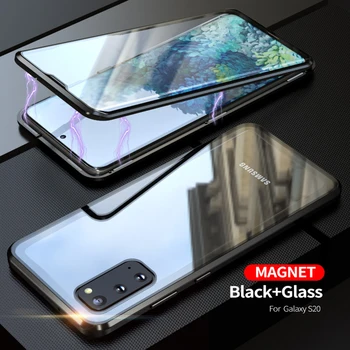 Samsung Galaxy S20 Ultra S20 Plus Atveju Magnetinio Apversti Dvipusis Grūdintas Stiklas, Bamperis 360 Pilnas Draudimas 