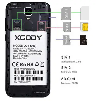Originalus XGODY D24 telefono baterijos 2500mah 3.8 V XGODY D24 Išmanųjį telefoną 5.5 colių 2.5 D Lenktas 18:9 MTK6737-nemokamas pristatymas