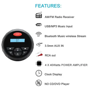 Atsparus vandeniui Bluetooth Jūrų Stero Radijo Garso FM AM Imtuvas Automobilinis MP3 Grotuvas USB Garso Sistema, Motociklas, Valtis SPA UTV ATV