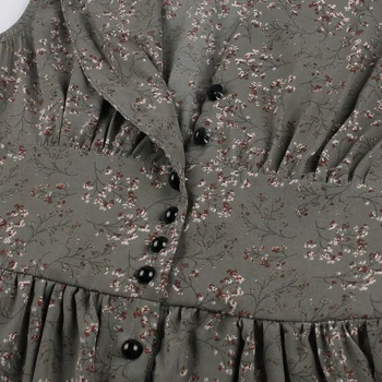 Tonval V-Kaklo Mygtuką Iki Aukšto Juosmens Atsitiktinis Vasaros Plisuotos Gėlių Suknelė 2020 Moterų Berankovis Tinka ir Blyksnius Vintage Suknelė
